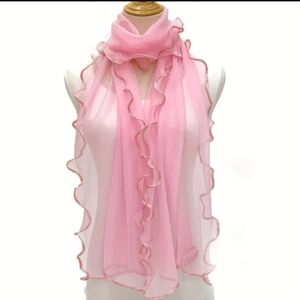 Scarf Ruffle Trim Pink Sheer